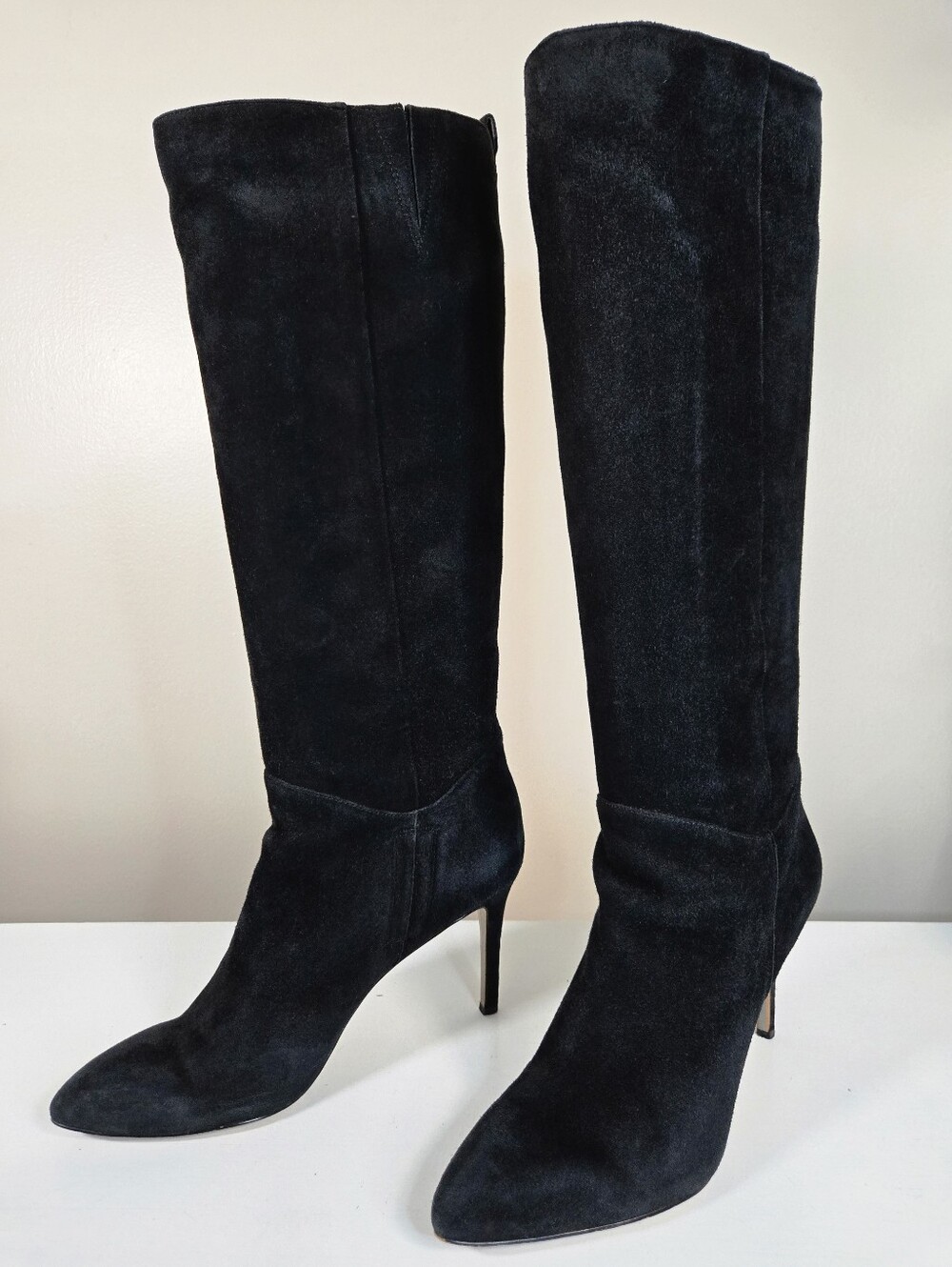 Sam Edelman Black Suede Pull-On Knee Hight Stiletto Boots, Size 8.5 ~ VGUC